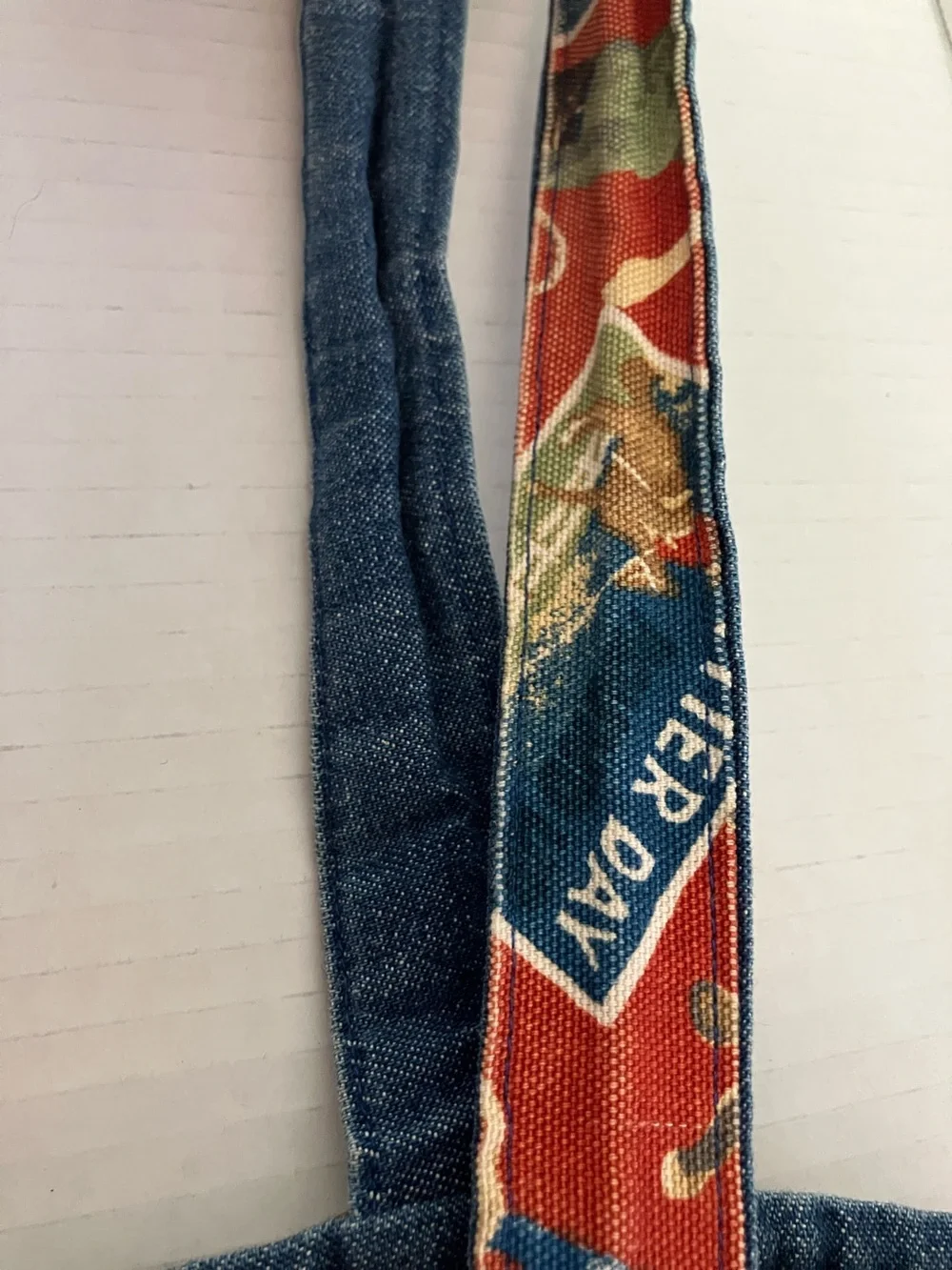 The Neat Vtg Western‎ Print Red Fabric Tote Bag with Denim Trim 17x13” Wyoming